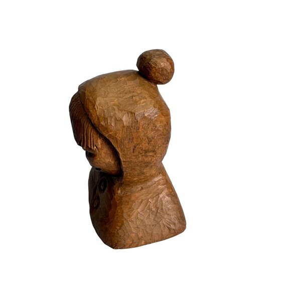 Vintage Switzer Carved Wooden Figure W/ Top Knot Bun Folk Art Sculpture Signed - Picture 2 of 6